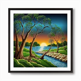 Highly detailed digital painting with sunset landscape design 14 Art Print