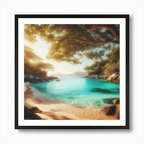 A tranquil and secluded beach with crystal clear turquoise waters.1 Art Print