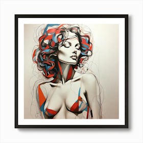 Woman With Red And Blue Hair Art Print