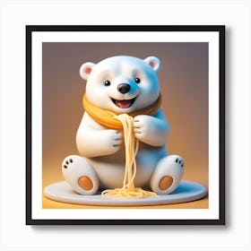 Polar Bear With Pasta Art Print