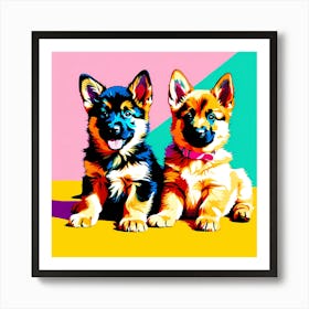 German Shepherd Pups, This Contemporary art brings POP Art and Flat Vector Art Together, Colorful Art, Animal Art, Home Decor, Kids Room Decor, Puppy Bank - 161 Art Print