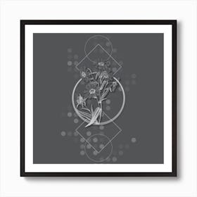 Vintage Madia Flower Botanical with Line Motif and Dot Pattern in Ghost Gray n.0302 Art Print