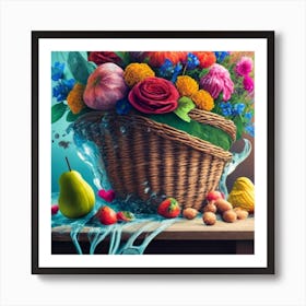 Beautiful And Elegant Wicker Basket Decorated 1 Art Print