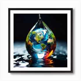 Water Drop With Earth Art Print