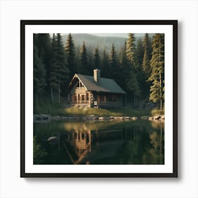 Cabin By A Lake Art Print
