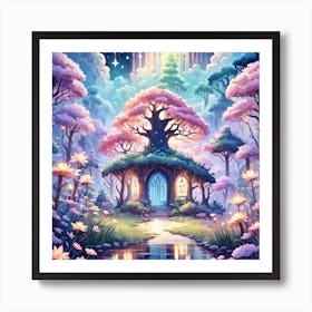 A Fantasy Forest With Twinkling Stars In Pastel Tone Square Composition 238 Art Print