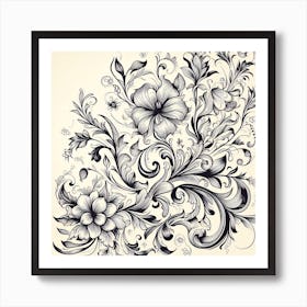 Floral Pattern In Black And White 3 Art Print
