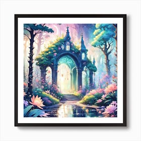 A Fantasy Forest With Twinkling Stars In Pastel Tone Square Composition 283 Poster