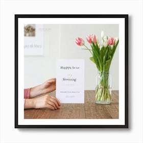 A Minimal And Decorated Nature Inspired Invitation Card A Woman In A Pastel Pink Top Is Gently Layi (6) Art Print