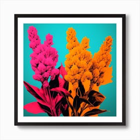 Andy Warhol Style Pop Art Flowers Celosia 2 Square Art Print