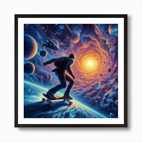 Skateboarder In Space Art Print