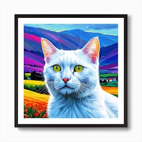 White Cat In The Field Art Print