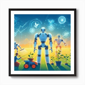 Robots In The Field 2 Art Print