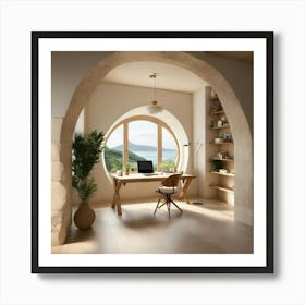Home Office With Arched Window Art Print