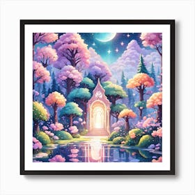 A Fantasy Forest With Twinkling Stars In Pastel Tone Square Composition 47 Art Print