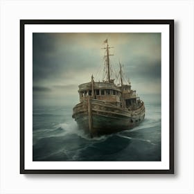 Old Ship In The Sea Art Print