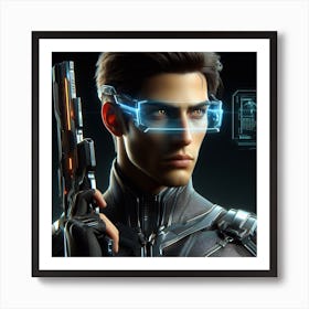 Futuristic Man Holding A Gun 3 Art Print