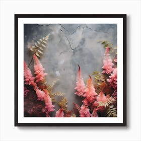 Pink Flowers On A Cracked Wall Art Print