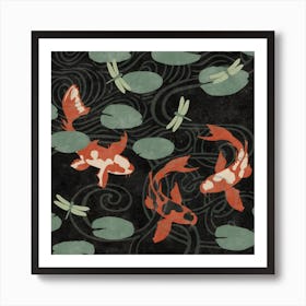 Japanese Koi Pond Woodblock Art Print