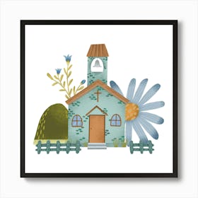 Church house And Flowers Art Print