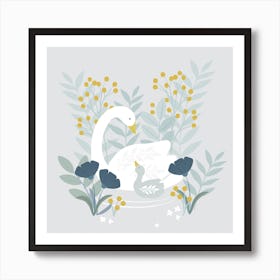 Mother And Baby Swan Art Print