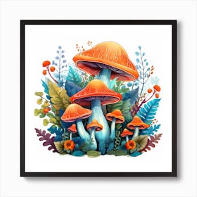 Mushrooms In The Forest 53 Art Print