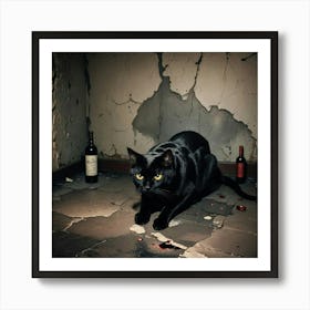 Black Cat In The Cellar Art Print