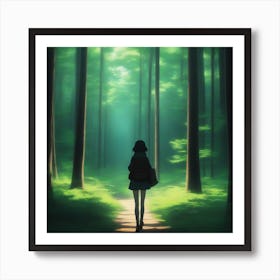 Girl In The Forest Anime Art Print