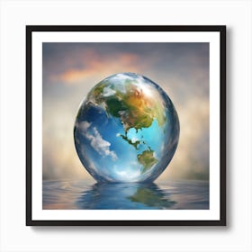 Earth Globe In Water Art Print