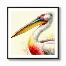 Watercolor Dalmatian Pelican 3 Affiche