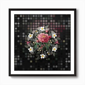 Vintage Gallic Rose Flower Wreath on Dot Bokeh Pattern n.0532 Art Print