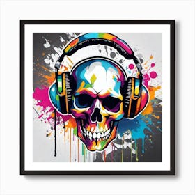 Skull With Headphones 44 Art Print