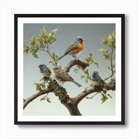 Birds On A Branch 1 Art Print