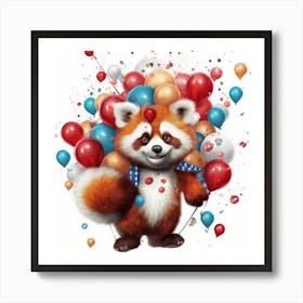 Red Panda With Balloons Art Print