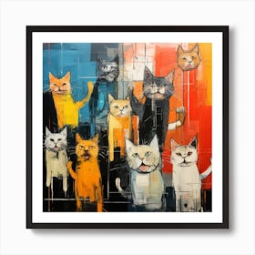 Cat families, attractive watercolors Art Print