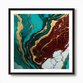 Luxury Abstract Gold And Turquoise Marble Art Print