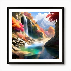 Waterfall In Autumn Art Print