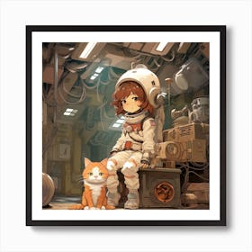 Cat And Girl In Space Art Print