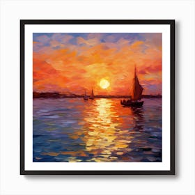 Sunset Sailboats On The Sea Art Print