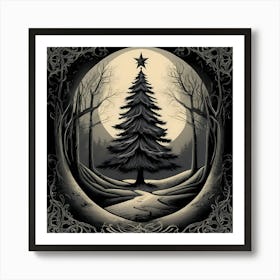 Gothic Inspired Style Christmas Tree Scene Art Print