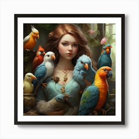 Girl With Birds Affiche