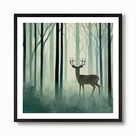 Deer in Misty Forest Series. Style of Hockney. 2 Art Print