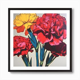 Carnation Dianthus 2 Pop Art Illustration Square Art Print