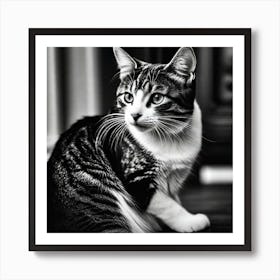 Black And White Cat 37 Art Print