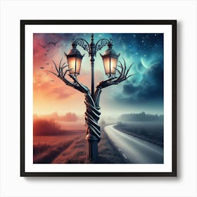 Street Lamp In The Night Sky Art Print