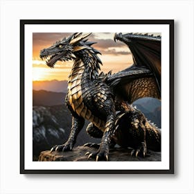 Majestic Earth Dragon In The Form Of A Powerful King Muscular Exuding Bravery Scales Exhibiting A 1 Art Print