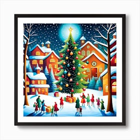 Christmas Village, Christmas Tree art, Christmas Tree, Christmas vector art, Vector Art, Christmas art, Christmas, happy  Art Print