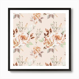 Watercolor Floral bouquets Beige Art Print