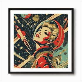 Soviet Themed Astronaut Woman Art Print