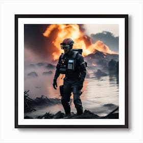 Soldier In Front Of A Fire Art Print